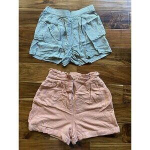 Lot of 2 Women Shorts HM Green Size 6 36 & Zara Linen Pink Size Small #141